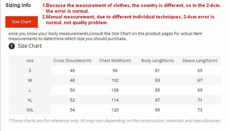 Men S Long Sleeve Size Chart