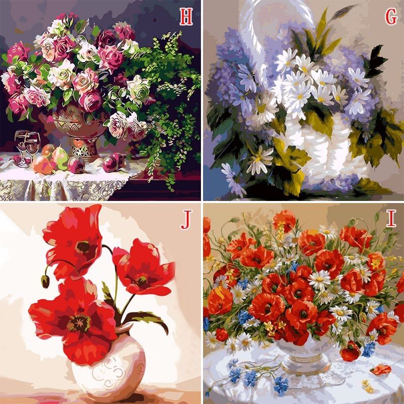 DIY Digital Painting Vase Flower DIY Painting Numerical Code Painting DIY Wall Decoration-40X50Cm