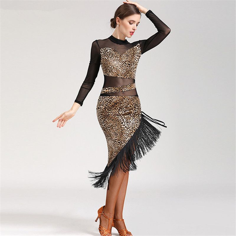 Latin Dance Dress Salsa Tango Cha cha Ballroom Competition Leopard Dress S-3XL