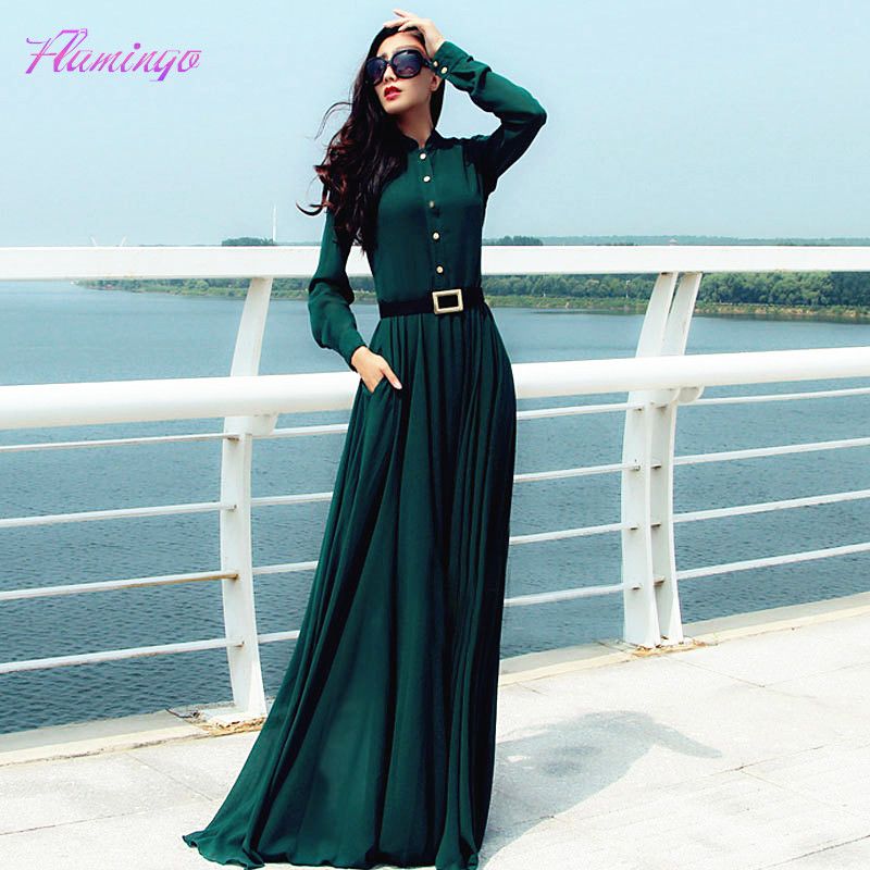 Vestido De Playa De Las Mujeres Vestido Verde Casual Vestido Largo De Vacaciones De Verano Palabra De Longitud Largo Solo Pecho Una Línea De Vestidos De Sash Abaya De 12,66 € | DHgate