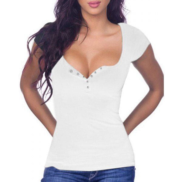 deep v neck button up