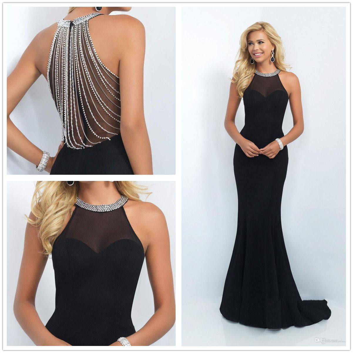Compra 2017 Nueva Elegante Cabestro Satén Negro Sirena Vestidos De Noche  Largos Piedras Con Cuentas Esmerila Volver Vestidos De Fiesta Hasta El  Suelo Barato | Entrega Rápida Y Calidad | Es.Dhgate