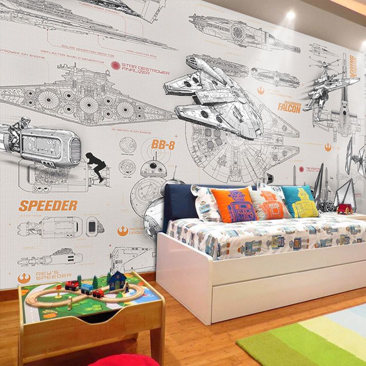 3d Wallpaper Wall Mural Custom Spaceship Design Blueprint Photo Wallpaper Brick Wallpaper Kid Bedroom Hotel Room Decor Wallpaper Wide Desktop