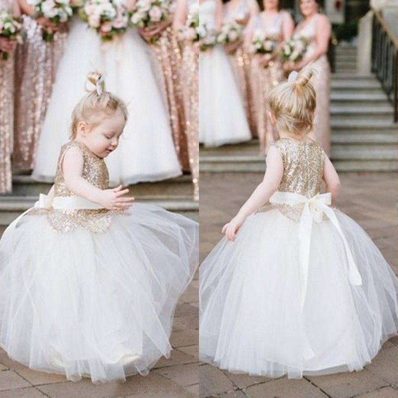 champagne sequin flower girl dress