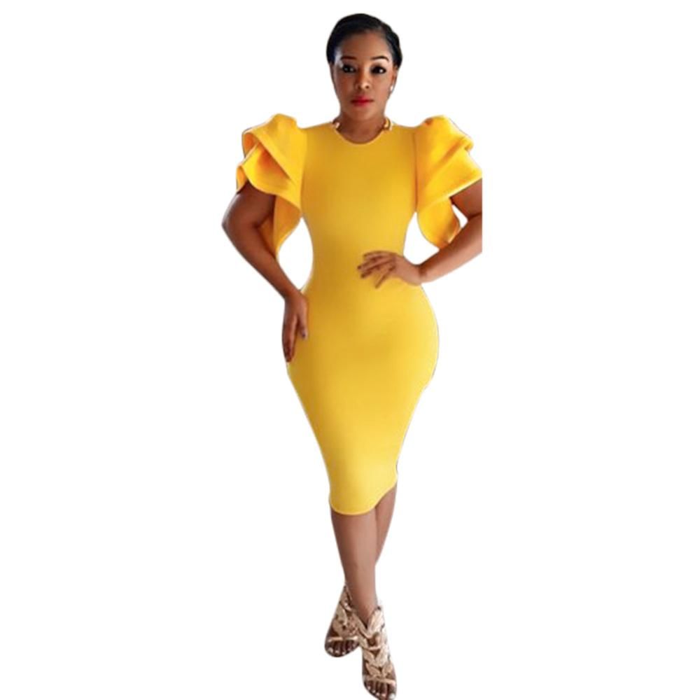 yellow ruffle sleeve dress