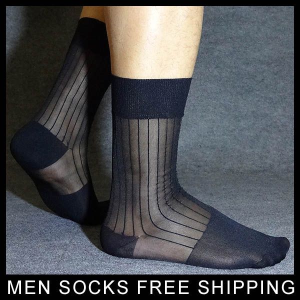 Nylon Silk Mens TNT Sexy Socks See through High quality Striped Formal ...