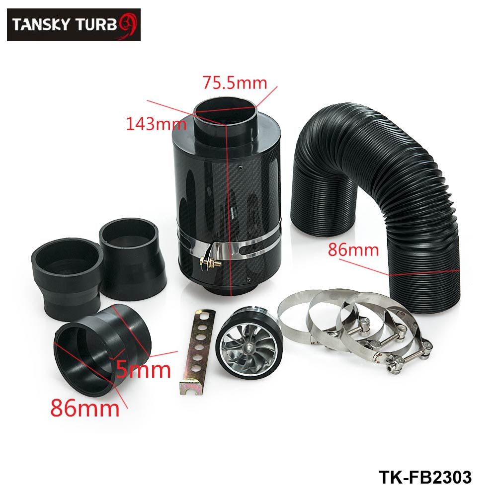 Universal 3/"76mm Inlet//6/" Height Car Real Carbon Fiber Hi-Flow Air Filter+Clamp