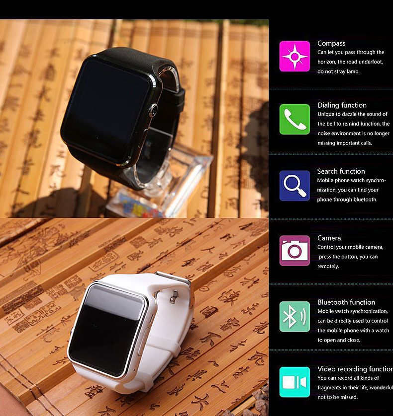 X6 Smart Watch Android Smartwatch HD Curved Display Sync Facebook Whatsapp Message Support SIM