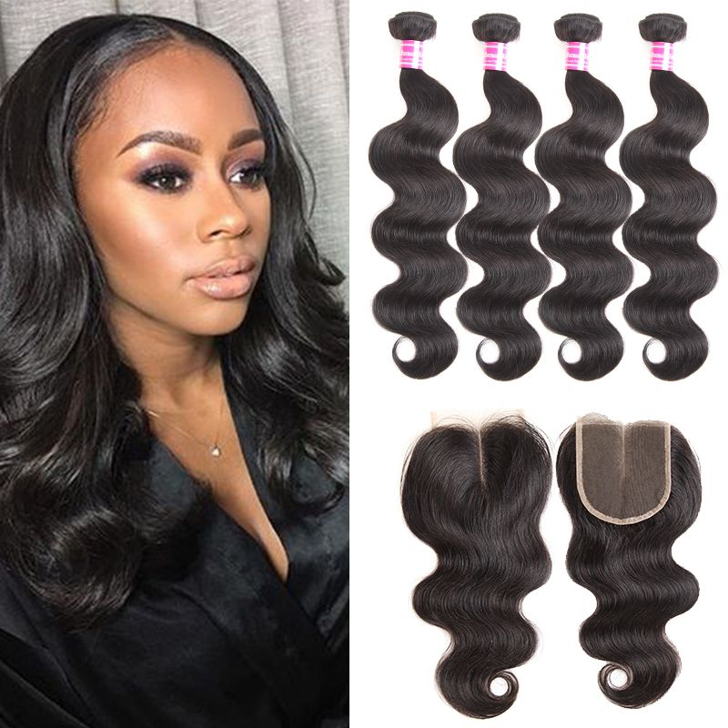 2019 Mink Brazilian Body Wave Hair Weaves 4 Bundles With Closure