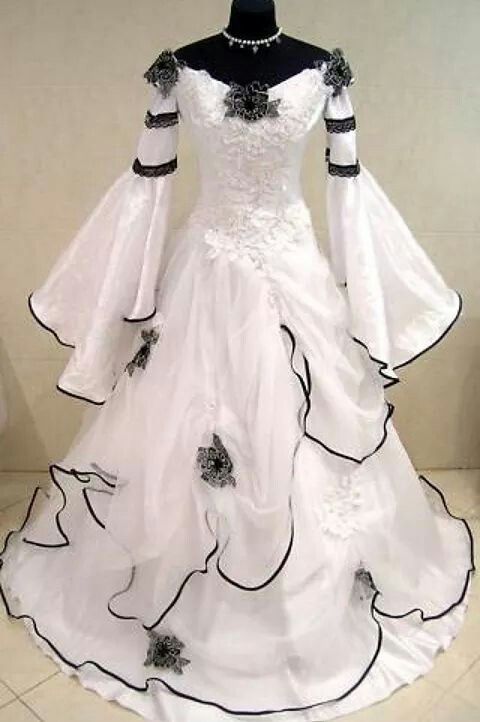 Compra Vestido De Boda Gótico Blanco Y Negro De La Vendimia Scoop Fuera Del  Hombro Vestidos De Novia Celta Cremallera Corsé Flores Hechas A Mano Tren  De Barrido Barato | Entrega Rápida