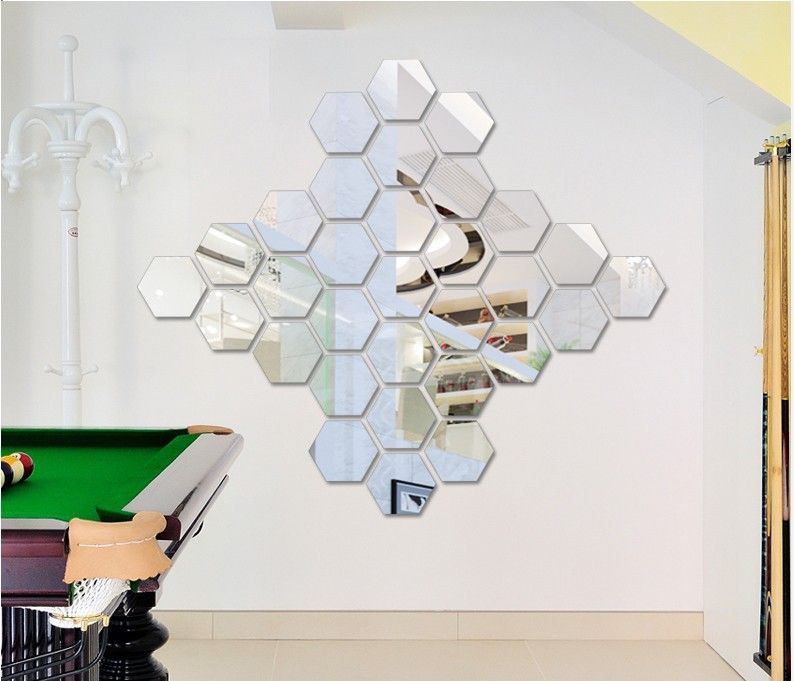 Juego de pegatinas de pared de espejo hexagonal 3D de 12 piezas Juego de pegatinas de pared de espejo hexagonal 3D de 12 piezas