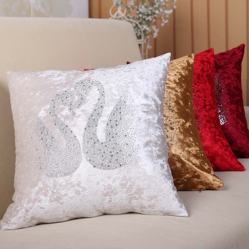 European Style Swan Patterns Decorative Velvet Fabric Throw Pillow