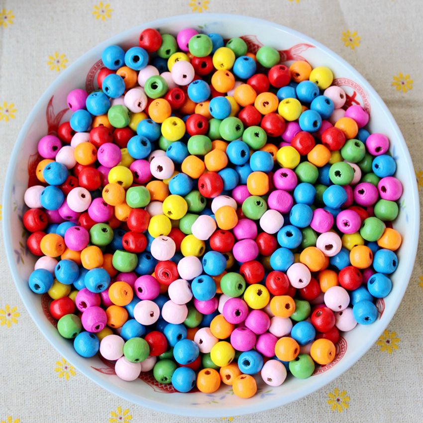 250 perlas de madera de 8 mm con agujero multicolor Donut perlas de madera para enhebrar perlas mezcla para DIY joyas fabricaci/ón Wood Beads H55