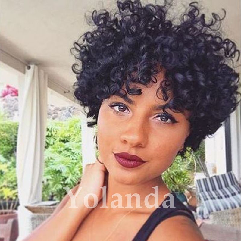Wholesale 10inch Kinky Curl Natural Color Short Hair Wig Deyable