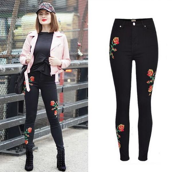 black jeans with flowers