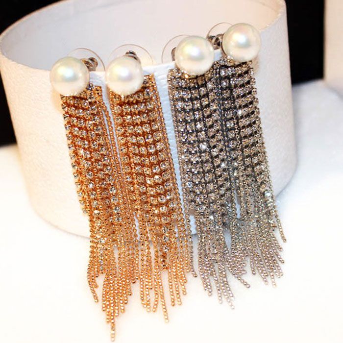 2018 Hot Fashion Jewelry Titanium Steel 18k Rose Gold Zircon Hot Fashion Jewelry Titanium Steel 18k Rose Gold Zircon Pearl Diamond Glittering Flower Tassel Woman