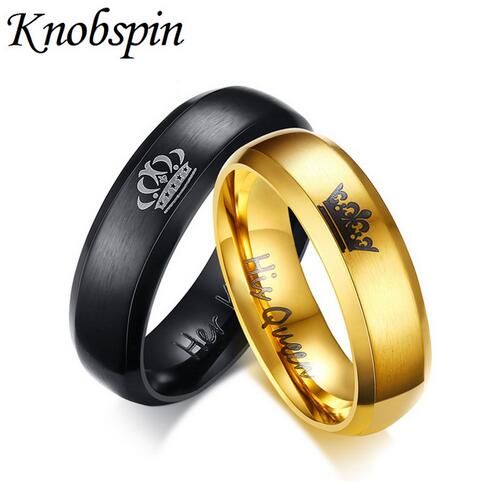 King And Queen Couple Rings Black Gold Color Stainless Steel Crown