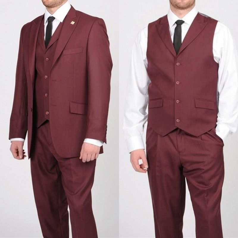 2019 Dark Red Single Breasted Mens Suits Wedding Suits For Men Groom Tuxedos Business Formal Suit Jacket Pants Vest Tie From Dess888 62 19