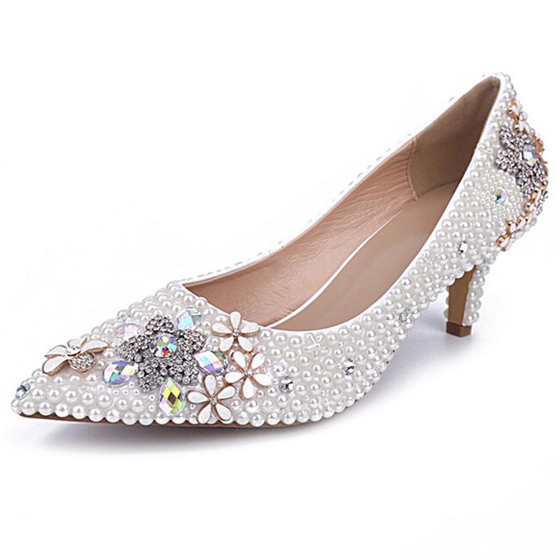 Kitten Heel Wedding Imitation Pearl Wedding Shoes Ivory Wedding