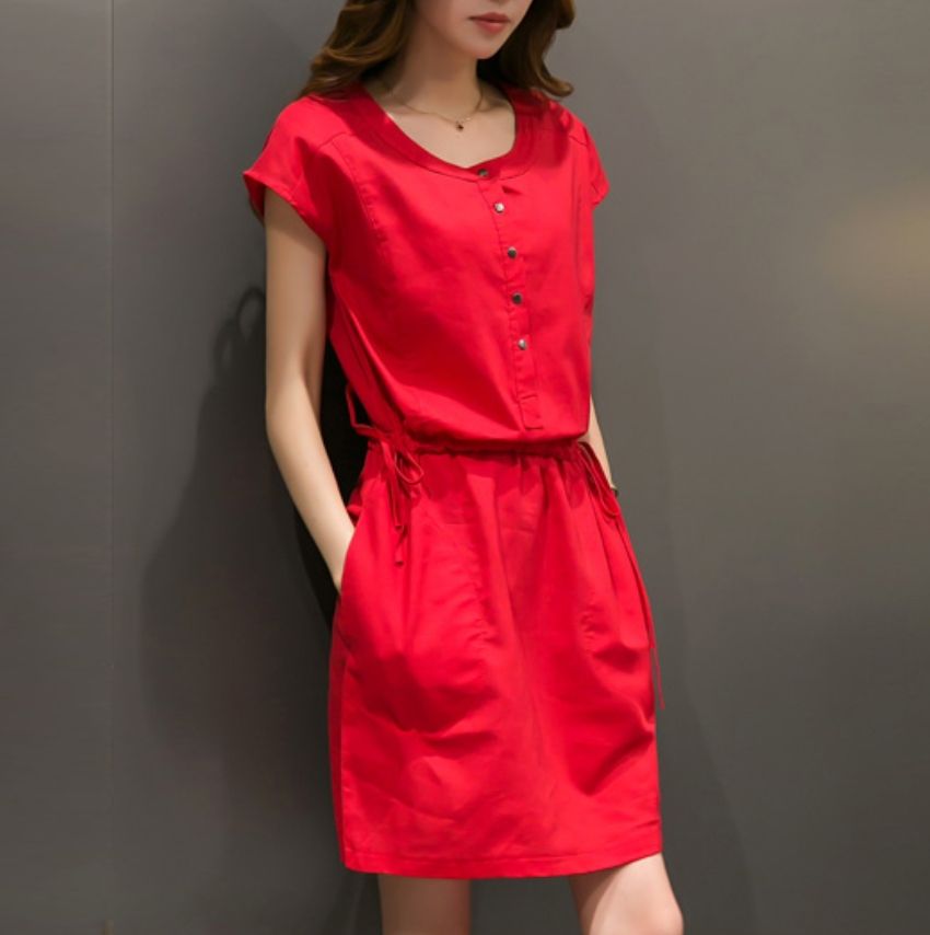 red dress with buttons