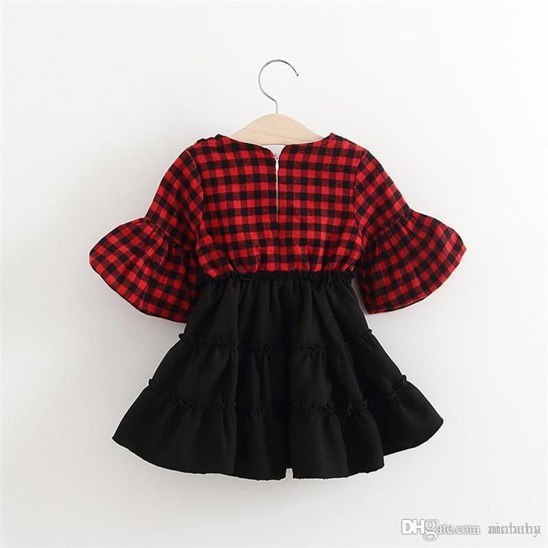 Al por mayor-Nuevo vestido de cuadros rojos y grises de los bebés vestidos de ropa Al por mayor-Nuevo vestido de cuadros rojos y grises de los bebés vestidos de ropa