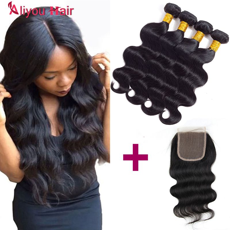 Mink Brazilian Virgin Hair Bundles With Closure Body Wave Hair