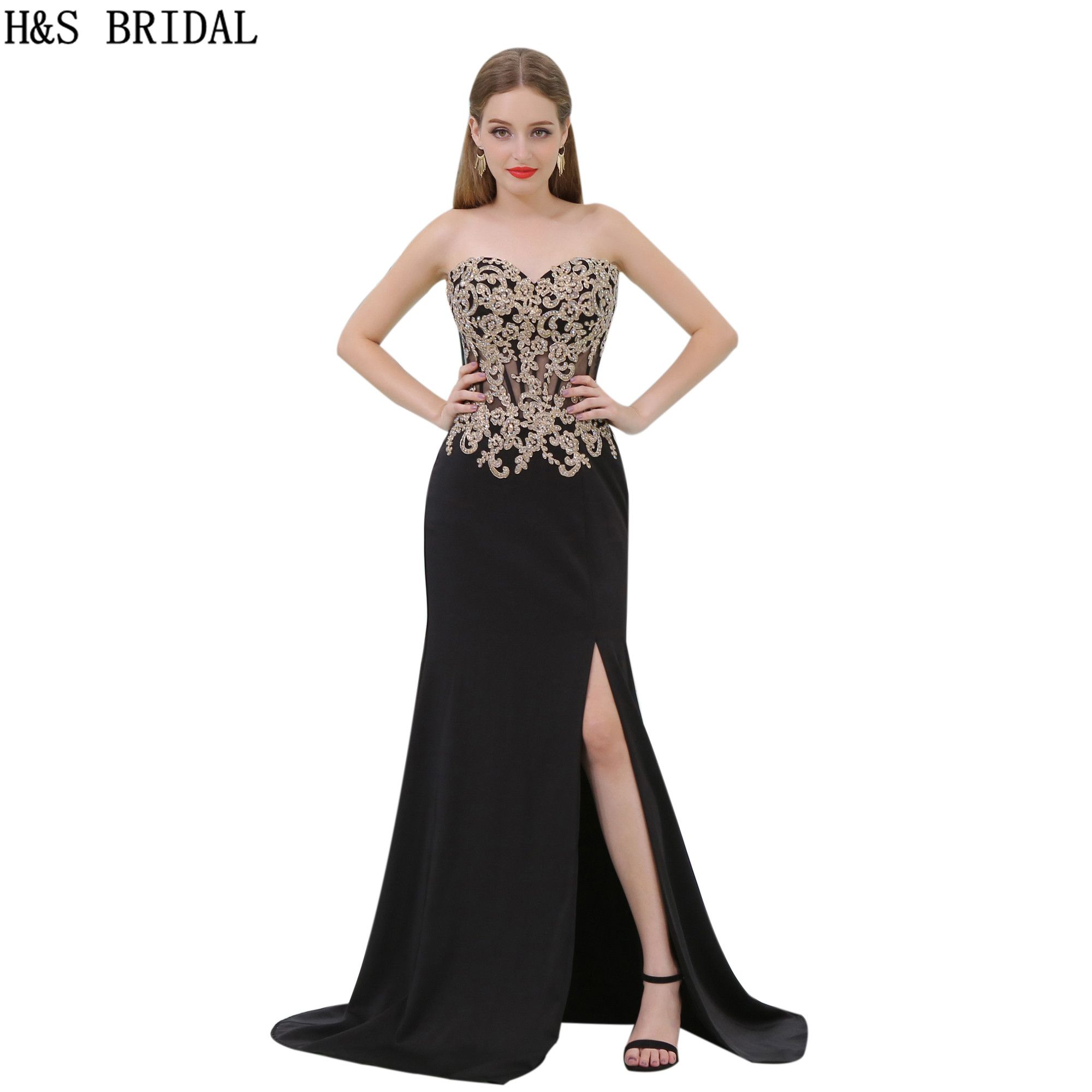 black prom dress with gold sequins