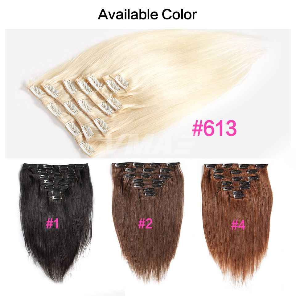 Vmae Clip In Human Hair Extensions Color Natural Black 613