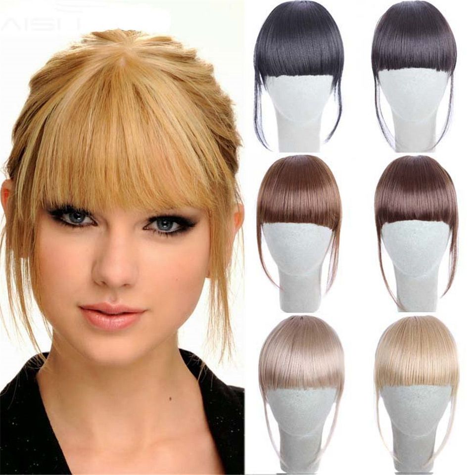 Clip in Bangs Fake Hair Extension Hairpieces False Hair Piece Clip on Front  Neat Bang For Women Synthetic Hair Fringe Bangs 1PC