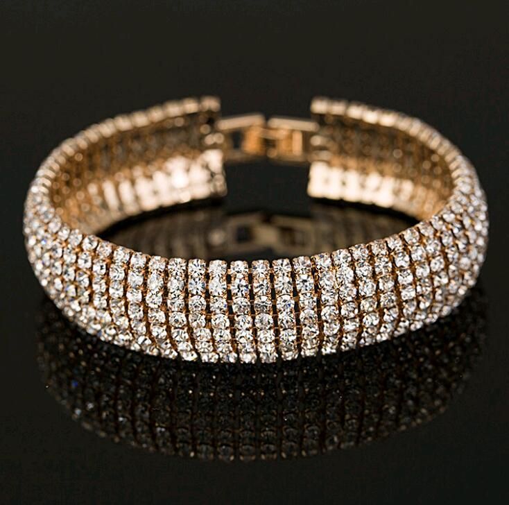 Ladies Adjustable Cuff Bangle Rhinestone Korean Chain Womens Crystal Bracelet