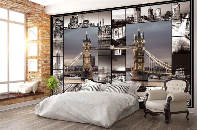 Grosshandel Retro Nostalgische London Stadt Gebaude Wallpapers Europaischen Nacht Szene 3d Cafe Lounge Bar Foto Galerie Hintergrund Wand Von