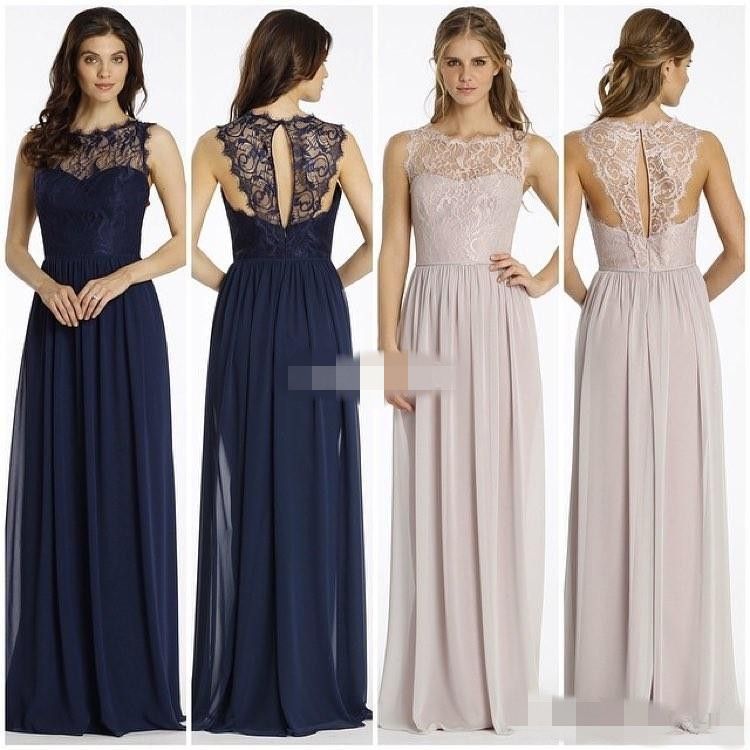 Vestidos de dama de honor de encaje Top Chaleco de espalda escotada sin espalda del barco Vestidos de dama de honor de encaje Top Chaleco de espalda escotada sin espalda del barco