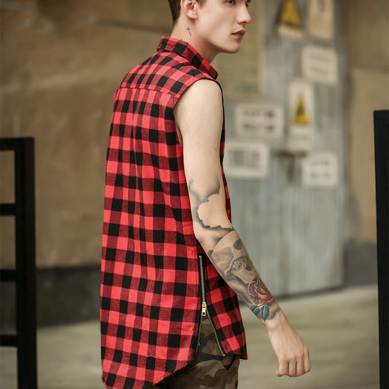 camisa de cuadros sin manga hombre