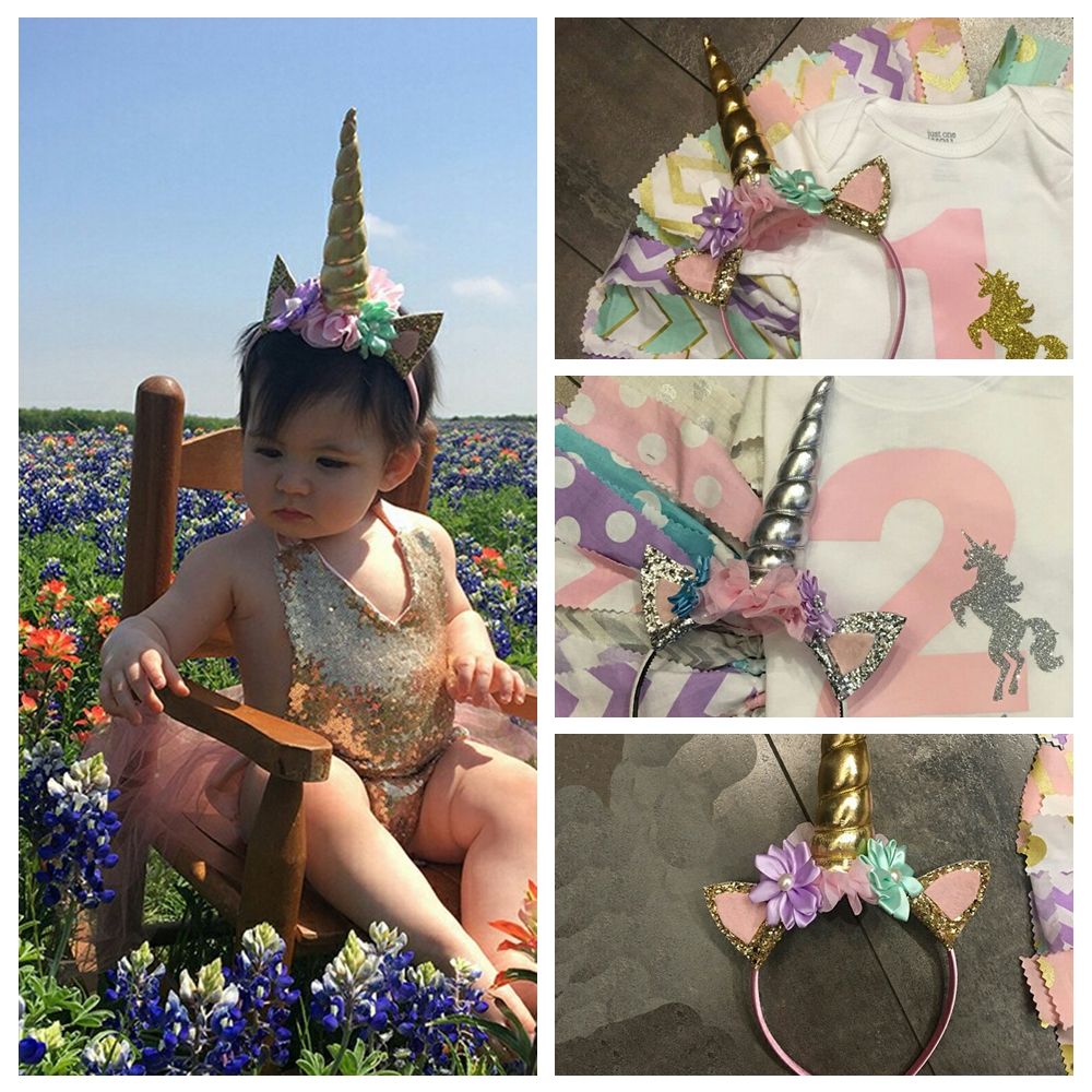 Cute Baby Unicorn Horn With Chiffon Unicorn Headband Glitter