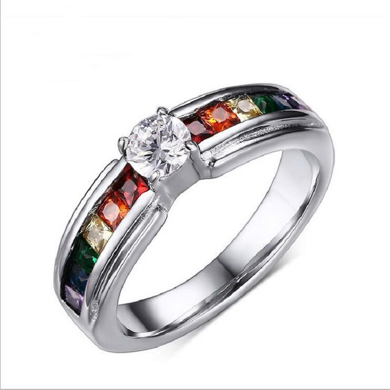 Wholesale Stylish And Cheap Rings Type Beautiful Crystal Wedding Rings Rainbow Color Ring With