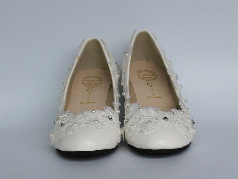 Hot Sales Women Fashion Lace White Ivory Crystal Wedding Shoes