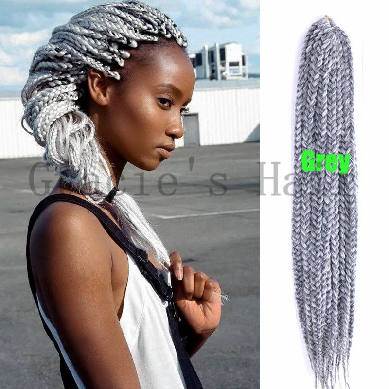 2020 18 Grey Color Synthetic Box Braids Hair Exgtensions Havana