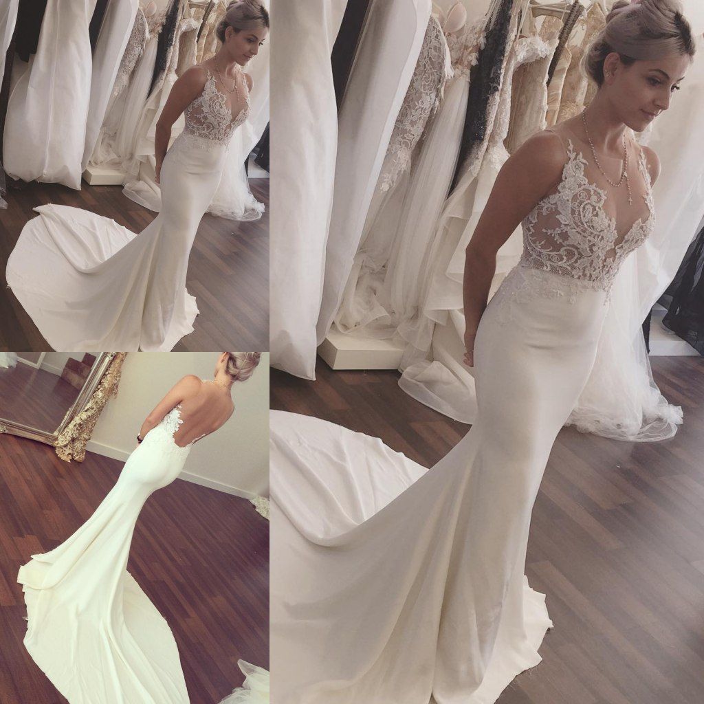 Grosshandel Sexy Mermaid Brautkleider Spitze Applique Sheer Neck Backless Gericht Zug Fishtail Brautkleider Gunstige Trompete Brautkleid Von Manweisi 97 23 Auf De Dhgate Com Dhgate