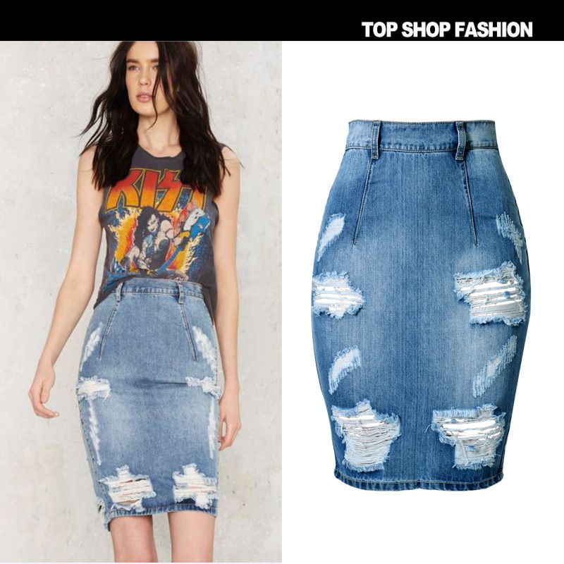 jeans skirts knee length online