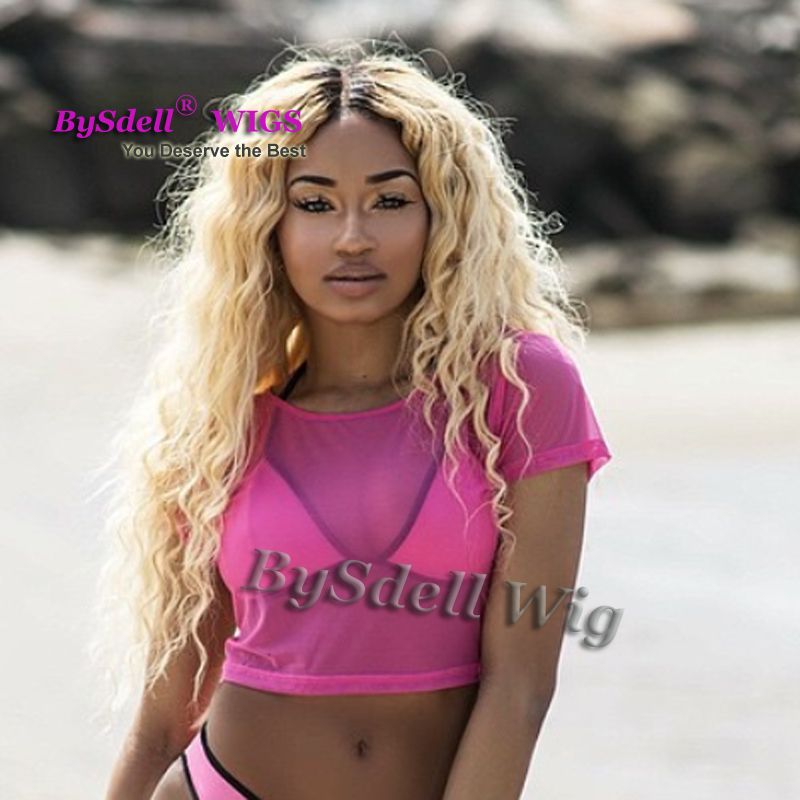 Synthetic Lace Front Wig Blonde Color With Short Black Root Hair