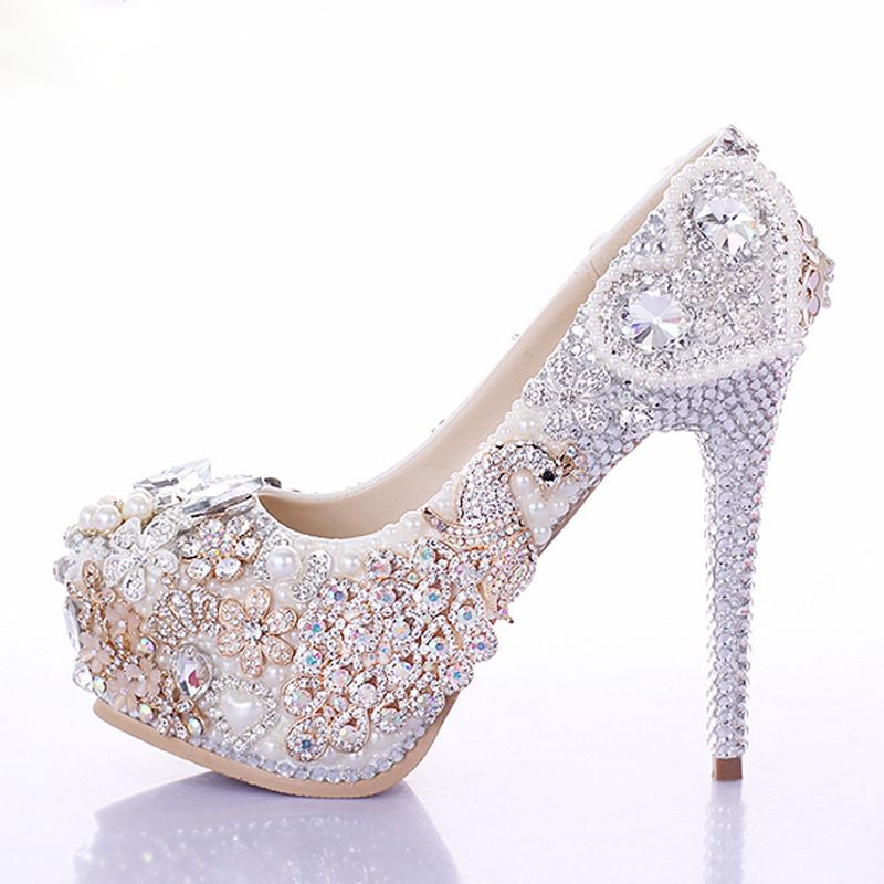 Glitzer Pumps Hochzeit Party Damenschuhe Plateau High Heels LUXUS