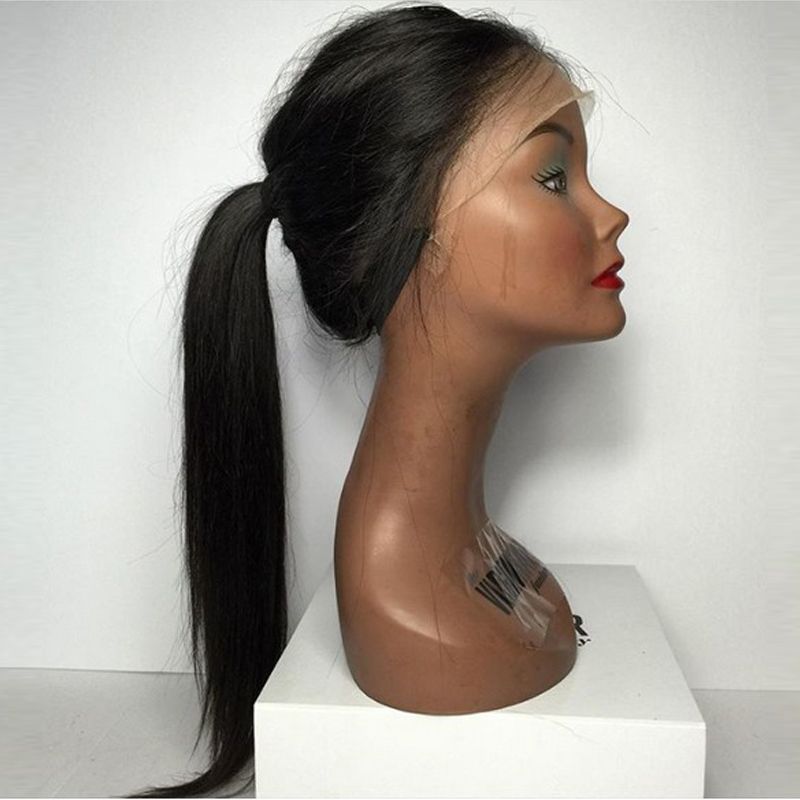 High Ponytail Straight Full Lace Wigs Brazilian Human Hair Silk