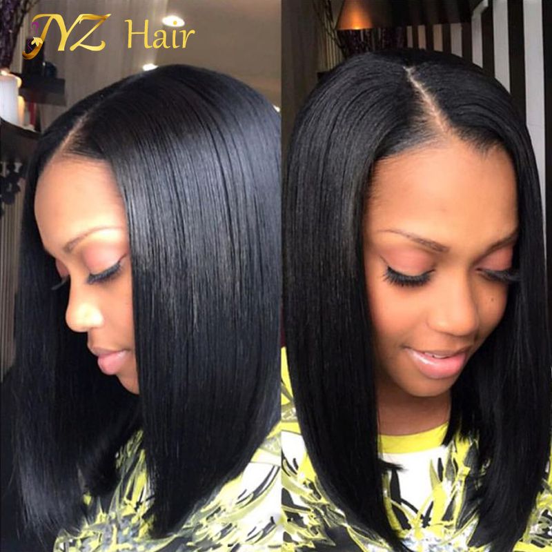 Jyz Layered Human Hair Bob Wig For Black Women Glueless Lace Front