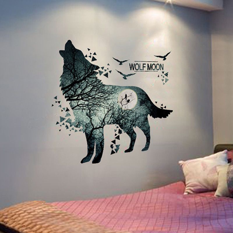 Wolf Moon Forest Wall Sticker Pvc Material Modern Diy Wall Decor For Living Room Bedroom Decoration Mural Art Cheap Wall Art Stickers Cheap Wall