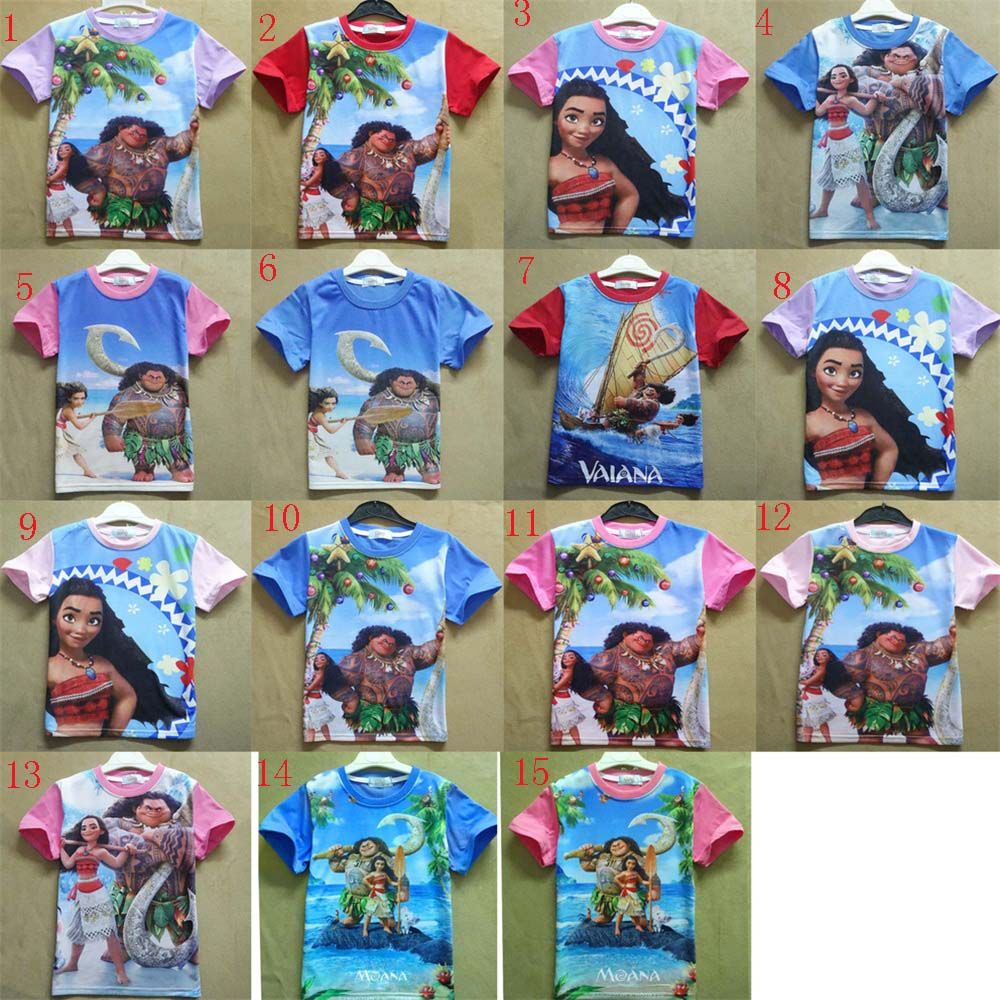 Las nuevas camisetas de los niños de Moana bebé de 15 colores embroma las C1740 los cabritos del algodón de las camisetas de las mangas del cortocircuito de