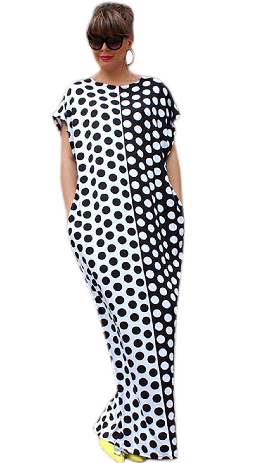 black and white polka dot maxi dress plus size