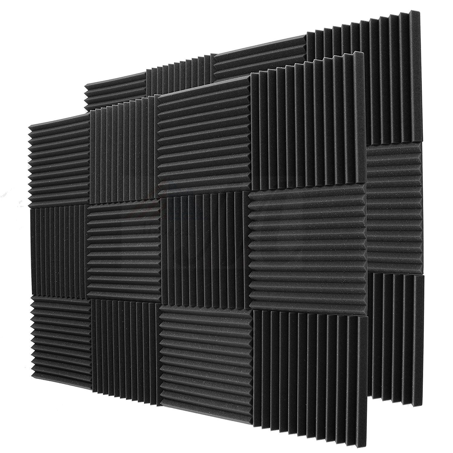 24 Pack Black Acoustic Foam Sound Absorption Studio Treatment Wall ...