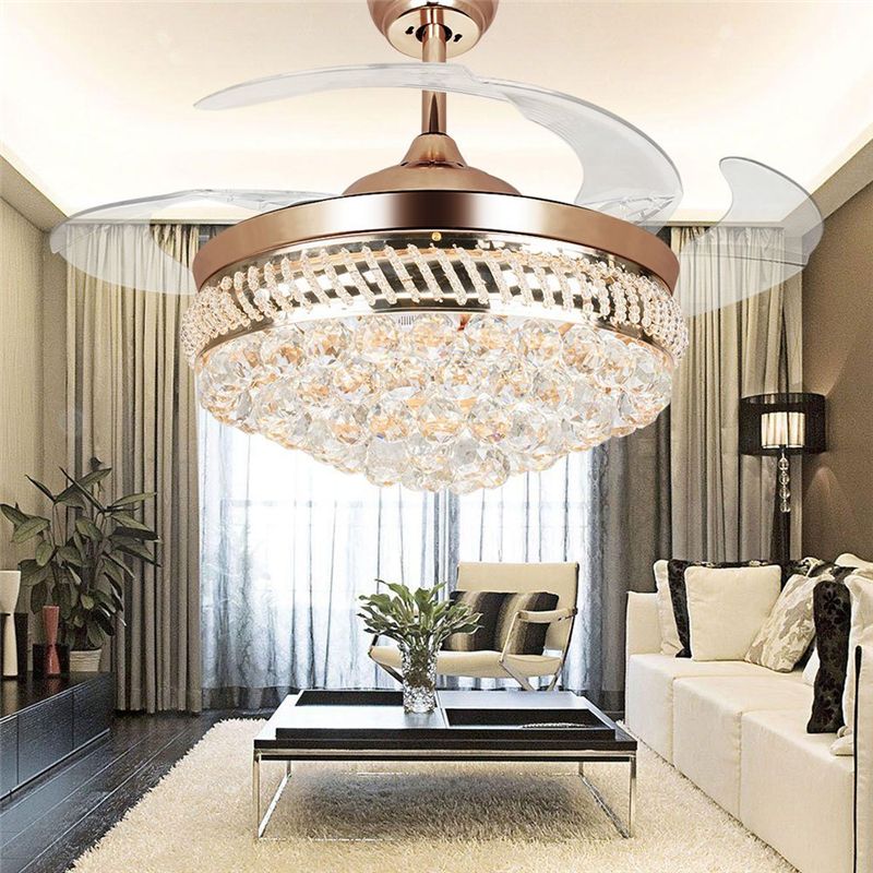 2019 42 Inch Modern Led Crystal Ceiling Fans 42inch Remote Control Chandelier Ceiling Fan Light With 4 Invisible Retractable Blades Pendant Lamp From