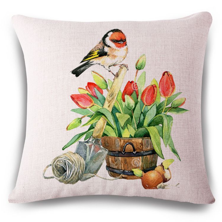Birds Cushion Cover Tulip Flower Almofadas Nordic Capa De Almofada