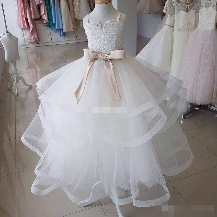 champagne and white flower girl dresses